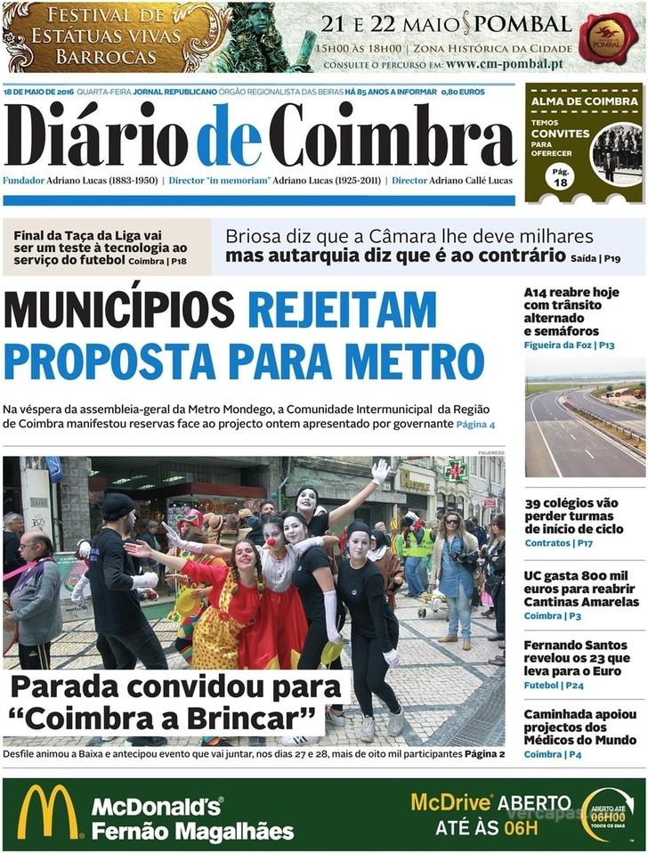 Capa Dirio de Coimbra - 2016-05-18