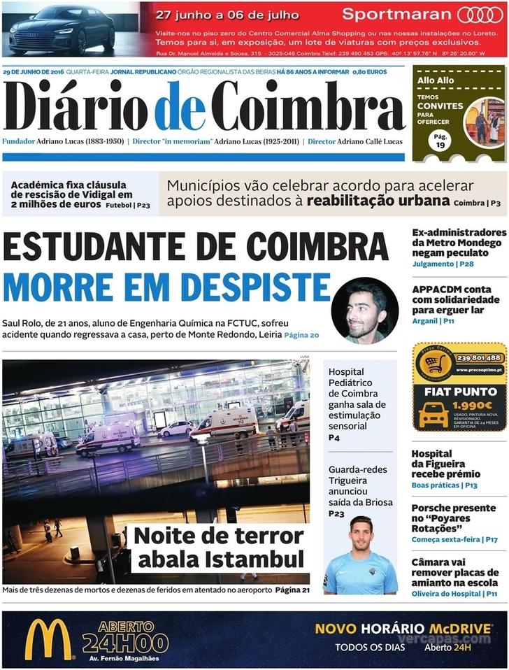 Capa Dirio de Coimbra - 2016-06-29
