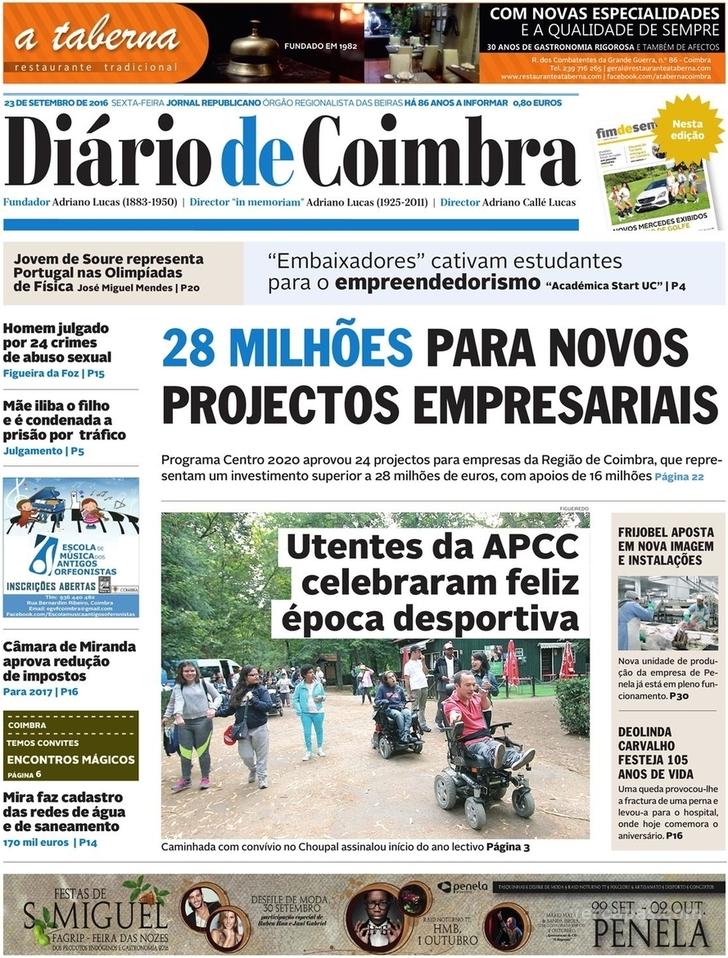 Capa Dirio de Coimbra - 2016-09-23