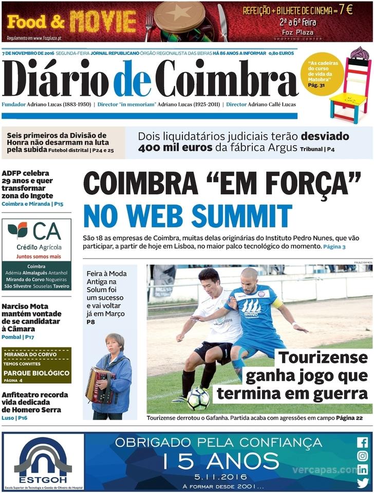 Capa Dirio de Coimbra - 2016-11-07
