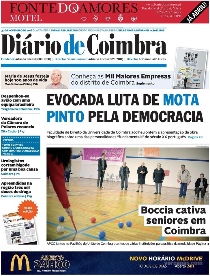 Capa Dirio de Coimbra - 2016-11-30