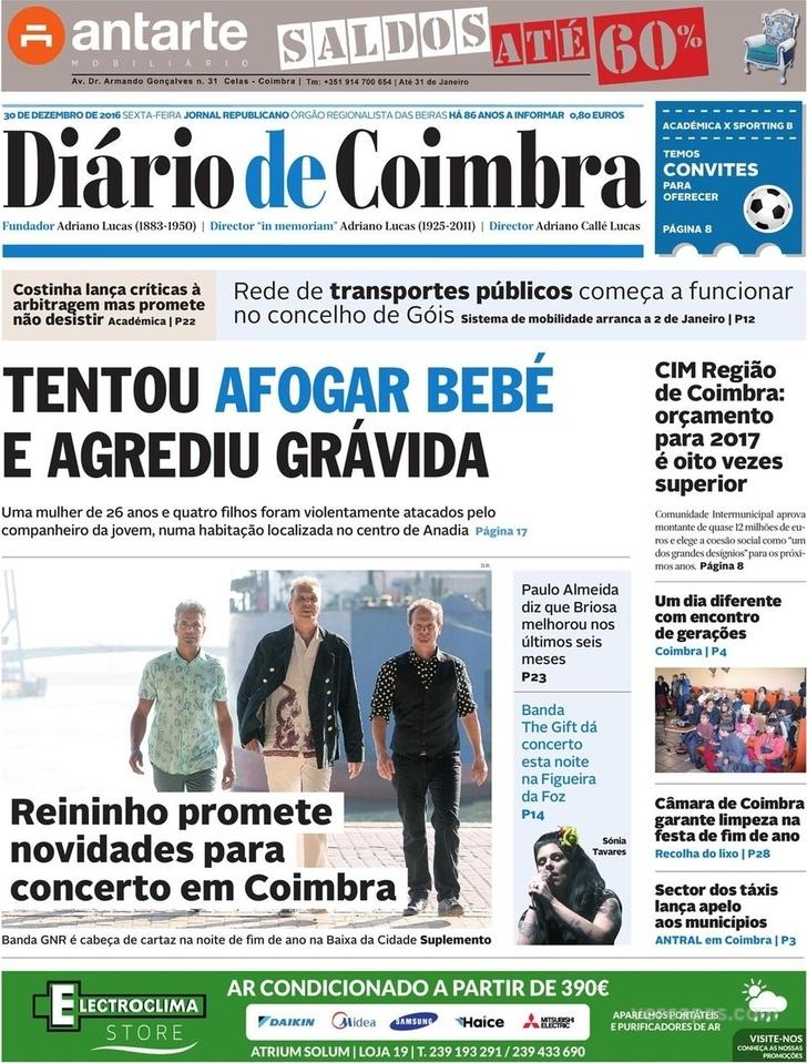 Capa Dirio de Coimbra - 2016-12-30
