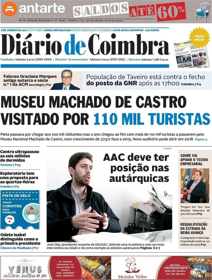 Capa Dirio de Coimbra - 2017-01-06