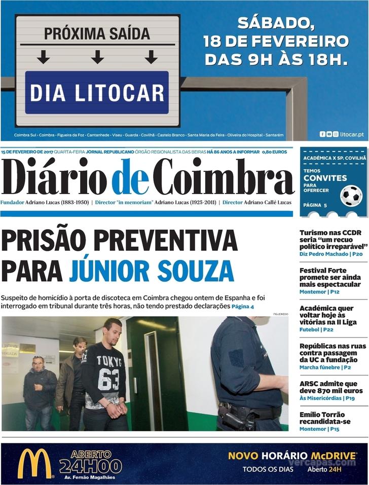 Capa Dirio de Coimbra - 2017-02-15