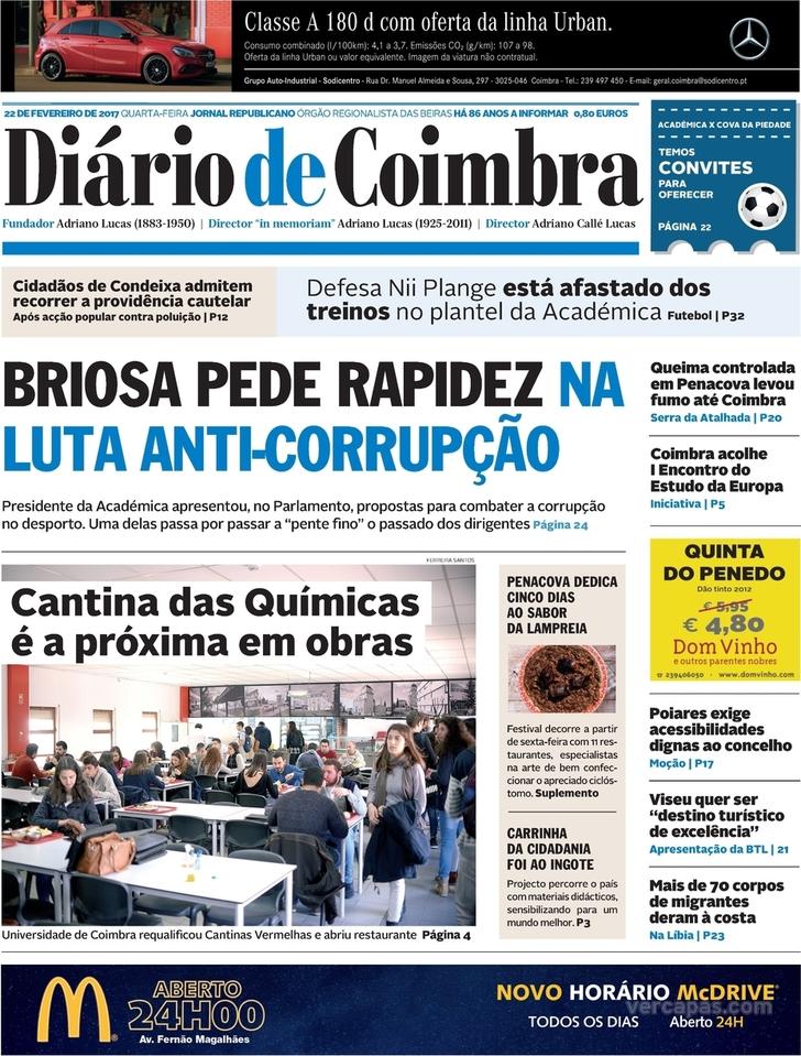 Capa Dirio de Coimbra - 2017-02-22