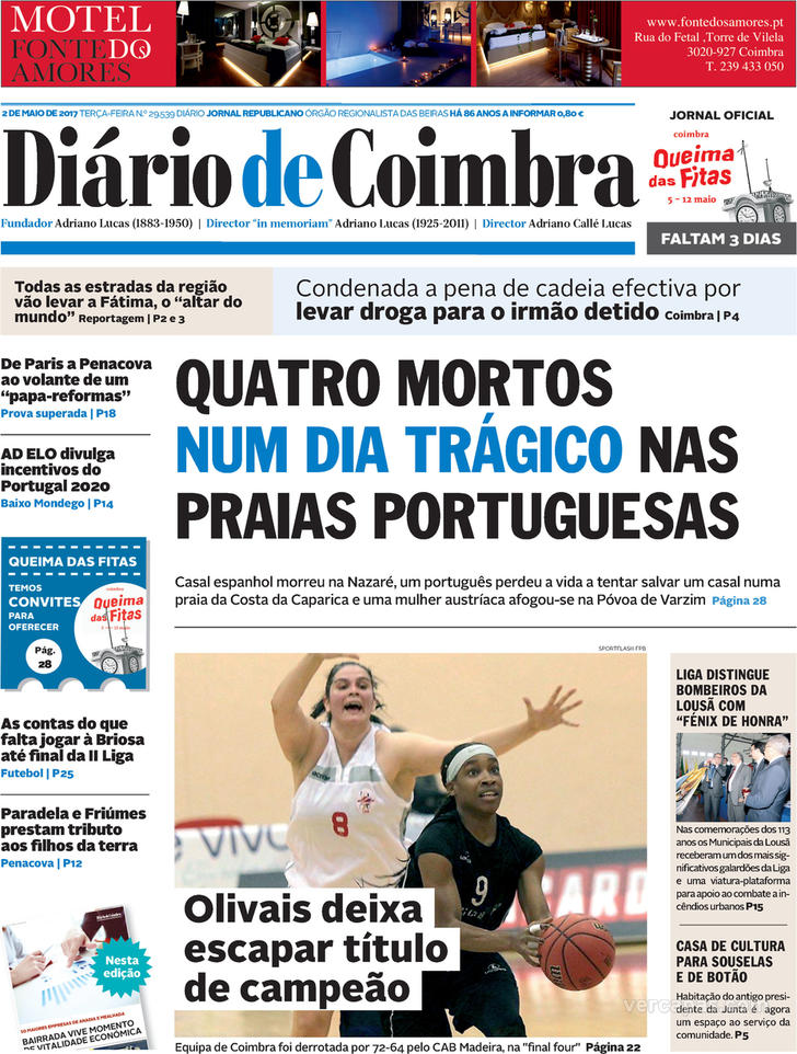 Capa Dirio de Coimbra - 2017-05-02