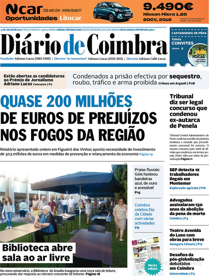 Capa Dirio de Coimbra - 2017-07-04