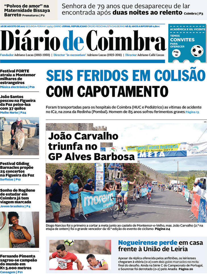 Capa Dirio de Coimbra - 2017-08-28