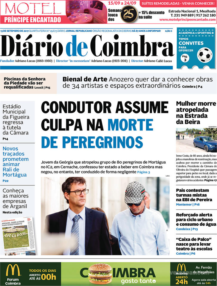 Capa Dirio de Coimbra - 2017-09-13