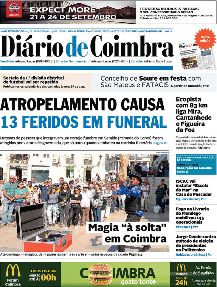 Capa Dirio de Coimbra - 2017-09-20