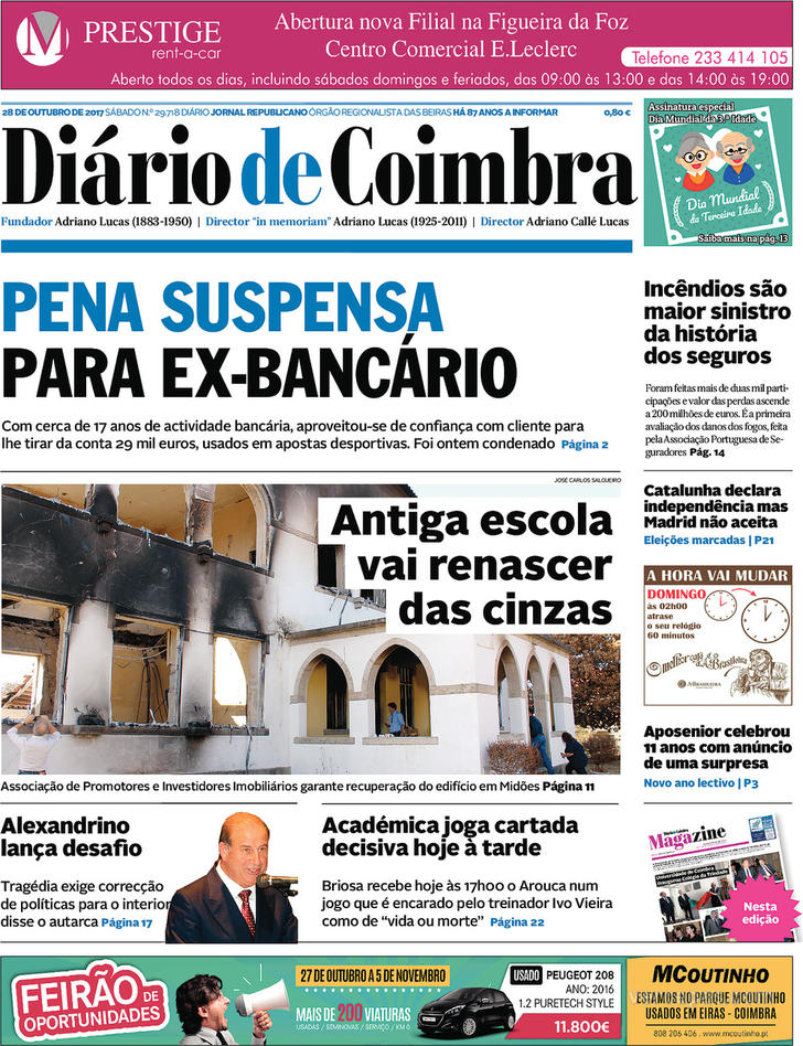 Capa Dirio de Coimbra - 2017-10-28