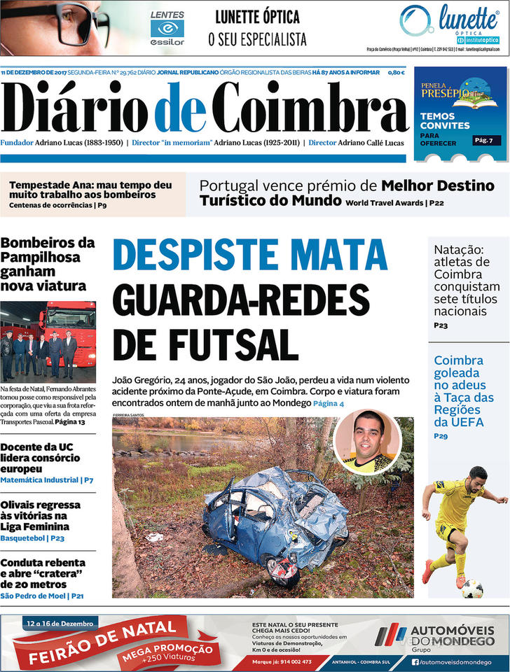 Capa Dirio de Coimbra - 2017-12-11
