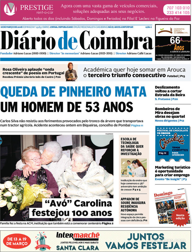 Capa Dirio de Coimbra - 2018-03-18