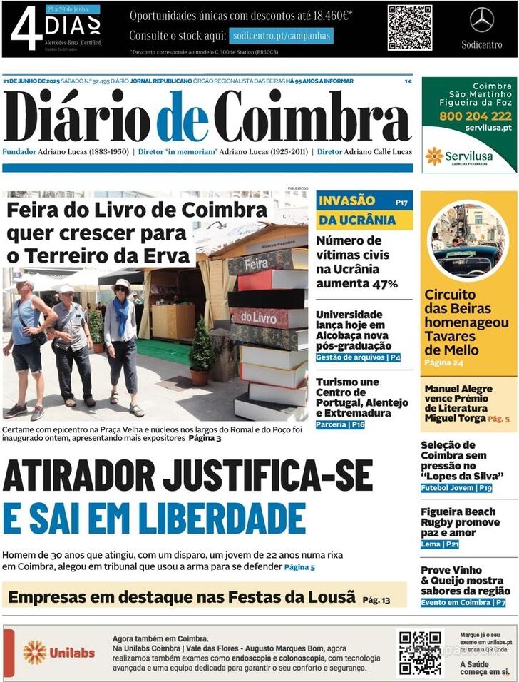 Capa Dirio de Coimbra - 2025-06-21