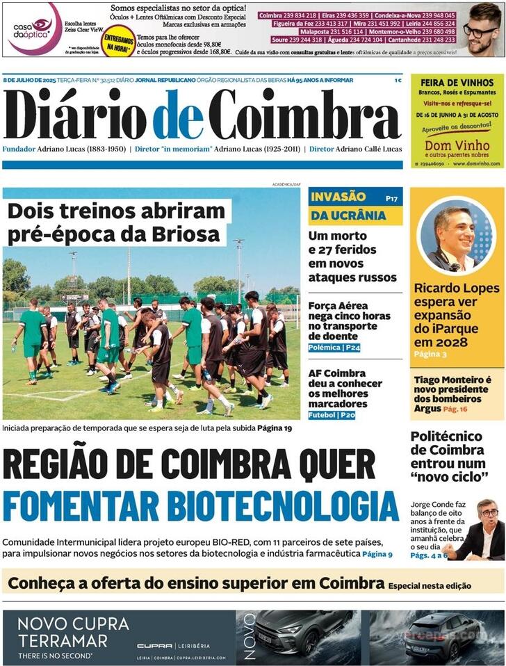 Capa Dirio de Coimbra - 2025-07-08