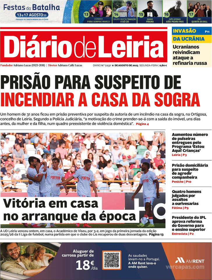 Capa Dirio de Leiria - 2025-08-11