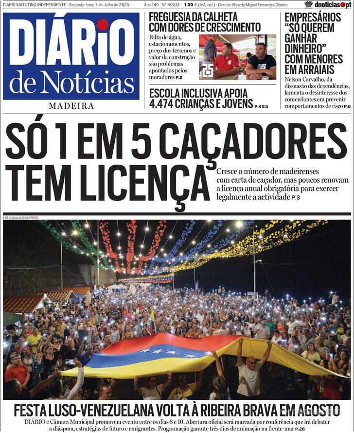 Capa Dirio de Notcias da Madeira - 2025-07-07