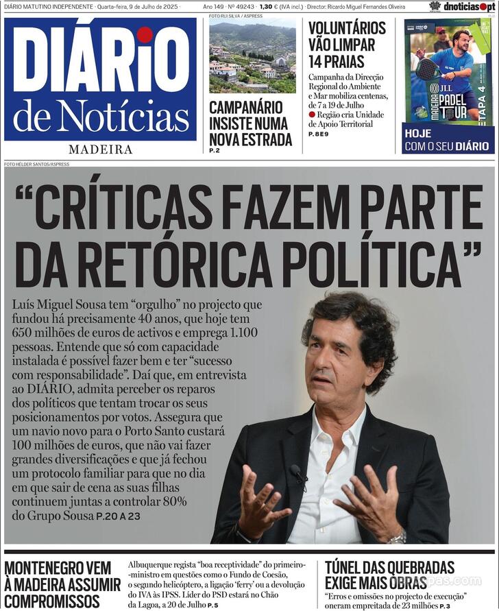 Capa Dirio de Notcias da Madeira - 2025-07-09