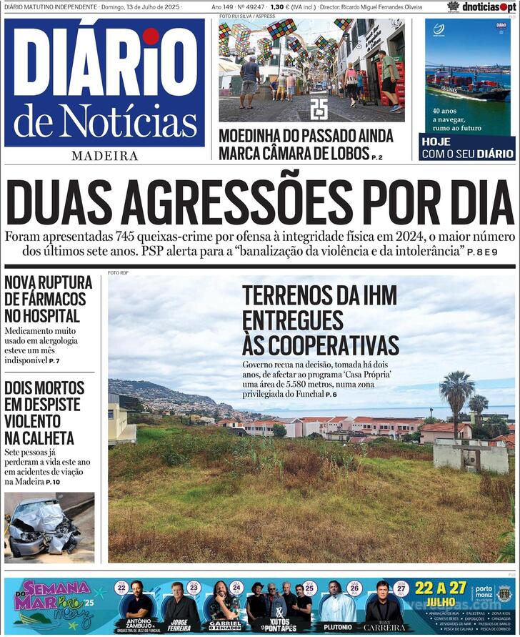 Capa Dirio de Notcias da Madeira - 2025-07-13