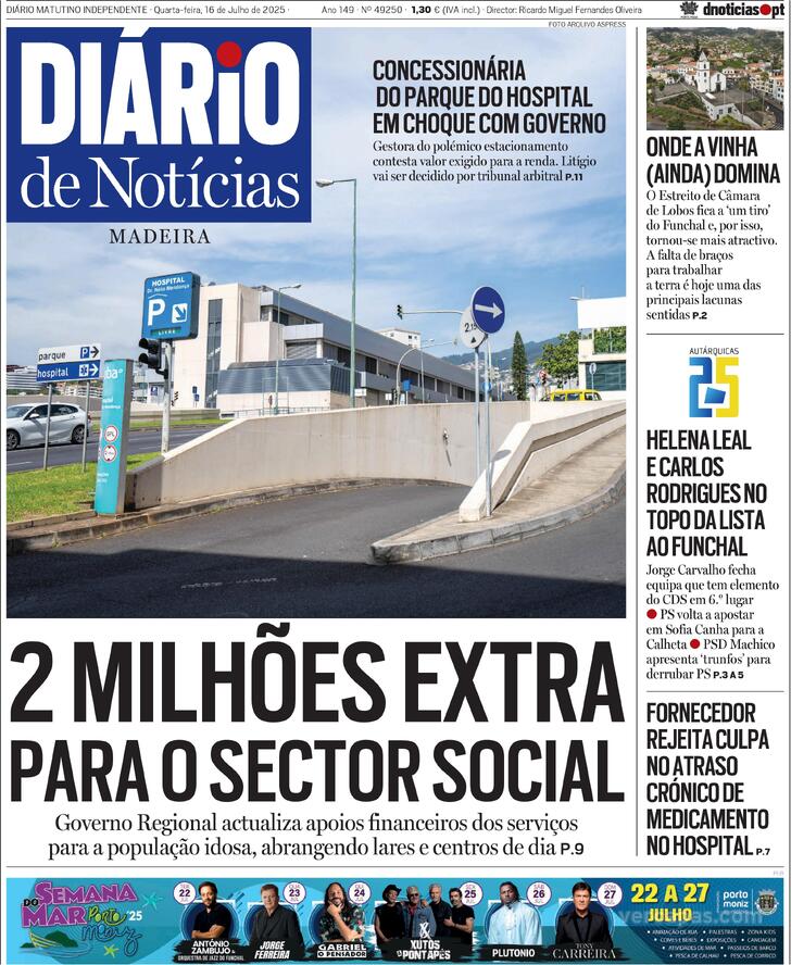 Capa Dirio de Notcias da Madeira - 2025-07-16