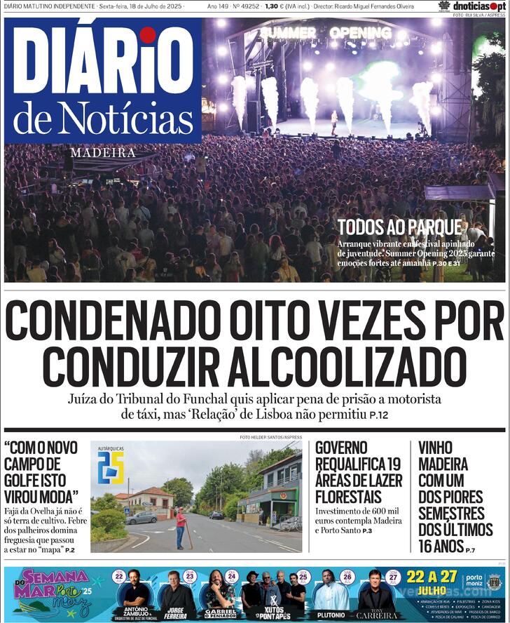 Capa Dirio de Notcias da Madeira - 2025-07-18