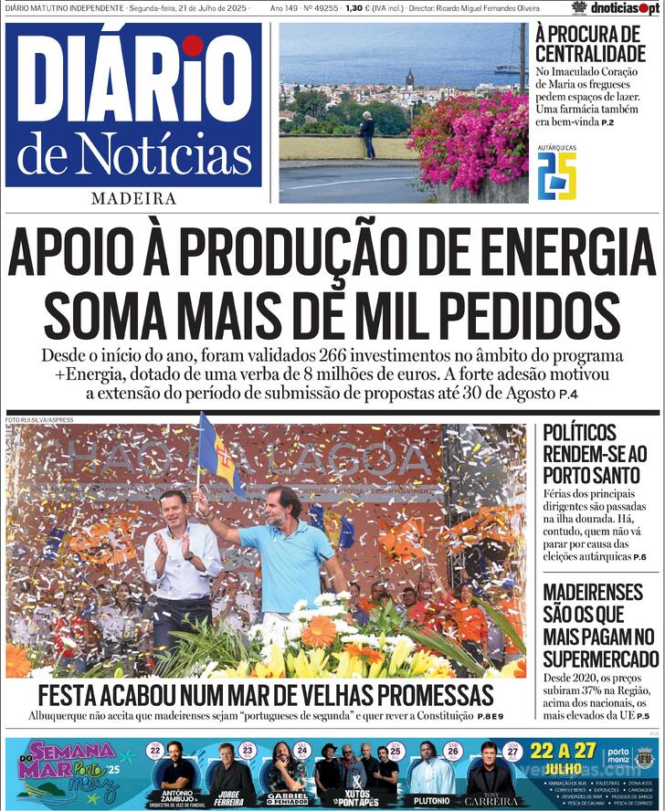 Capa Dirio de Notcias da Madeira - 2025-07-21