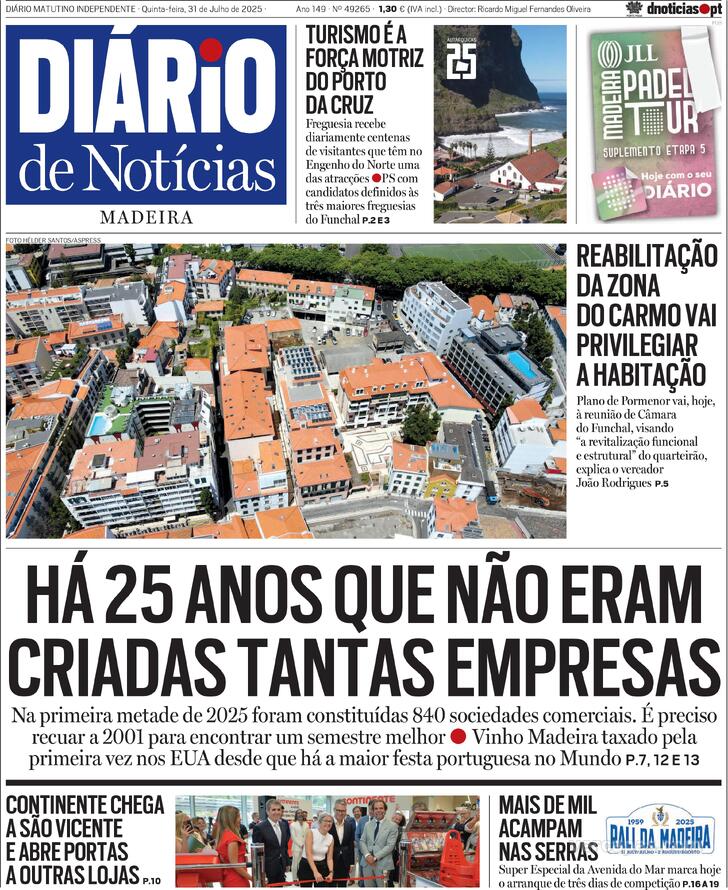 Capa Dirio de Notcias da Madeira - 2025-07-31