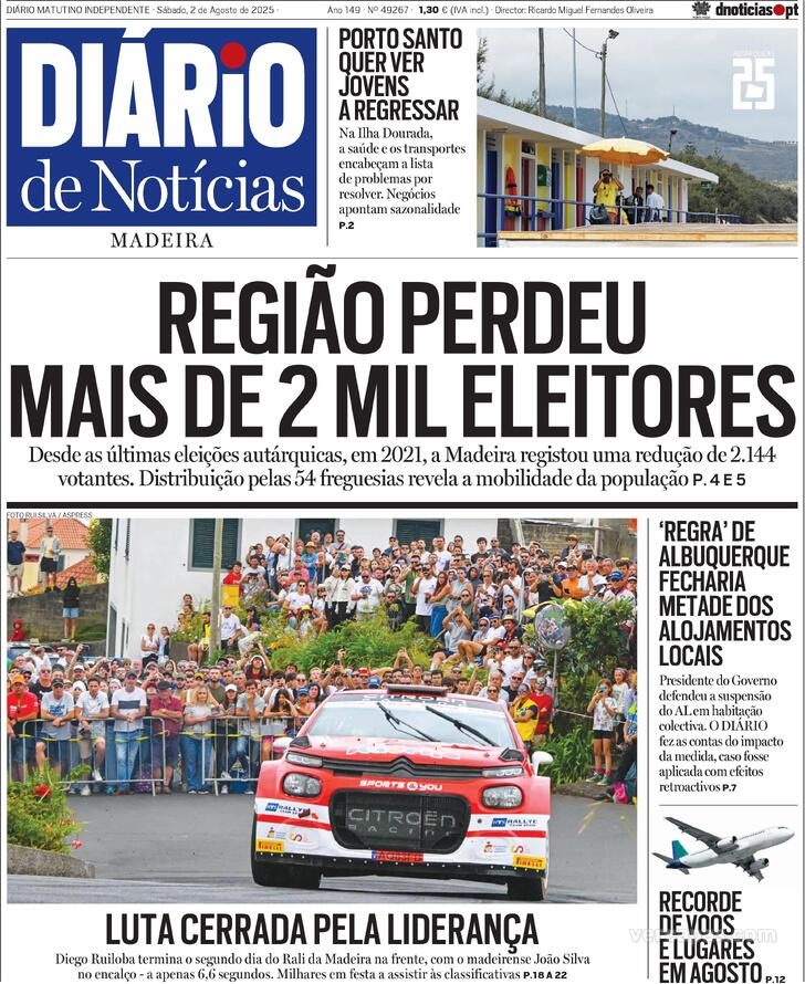 Capa Dirio de Notcias da Madeira - 2025-08-02