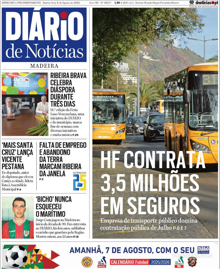 Capa Dirio de Notcias da Madeira - 2025-08-06