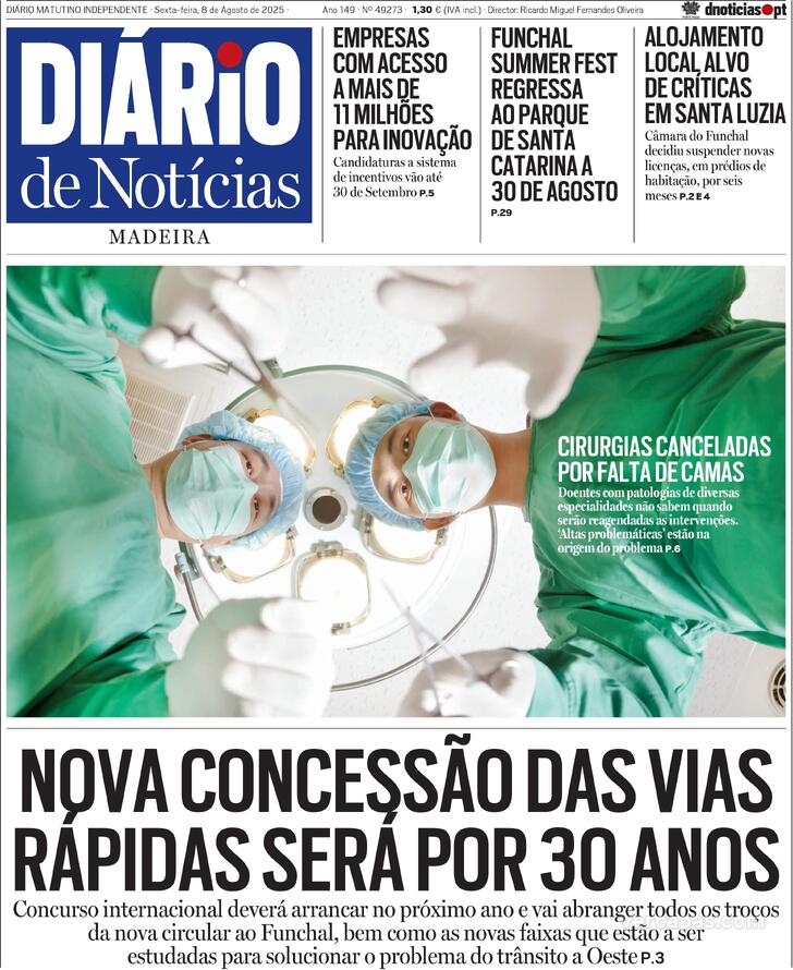 Capa Dirio de Notcias da Madeira - 2025-08-08