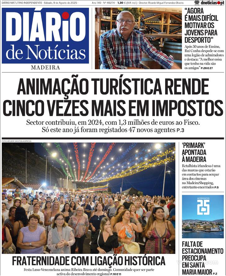 Capa Dirio de Notcias da Madeira - 2025-08-09