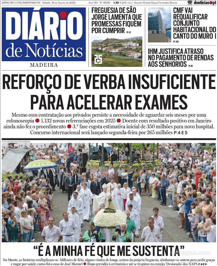 Capa Dirio de Notcias da Madeira - 2025-08-16