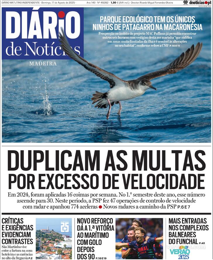 Capa Dirio de Notcias da Madeira - 2025-08-17