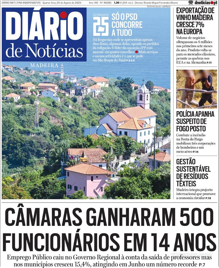 Capa Dirio de Notcias da Madeira - 2025-08-20