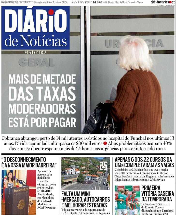 Capa Dirio de Notcias da Madeira - 2025-08-25