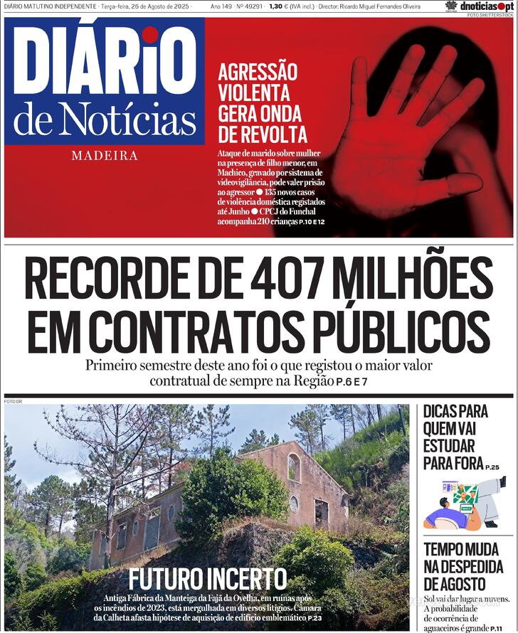 Capa Dirio de Notcias da Madeira - 2025-08-26