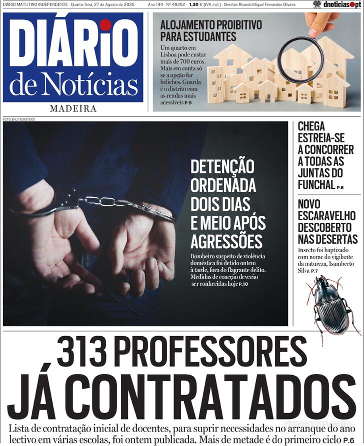 Capa Dirio de Notcias da Madeira - 2025-08-27
