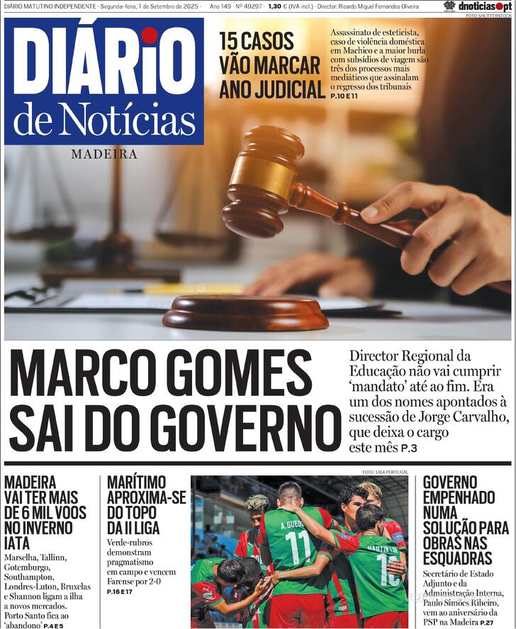 Capa Dirio de Notcias da Madeira - 2025-09-01