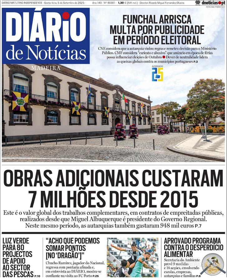 Capa Dirio de Notcias da Madeira - 2025-09-05