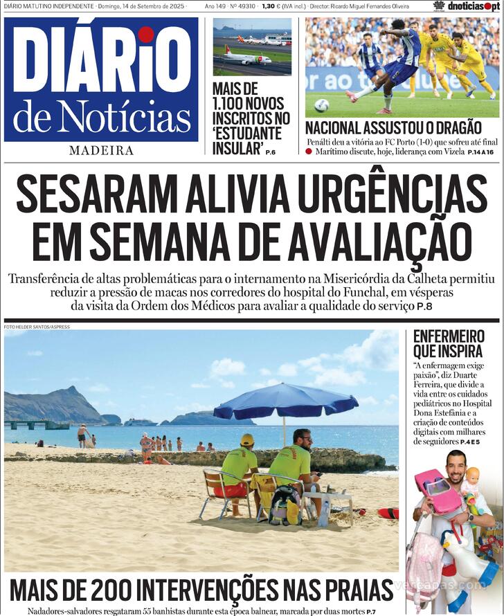 Capa Dirio de Notcias da Madeira - 2025-09-14