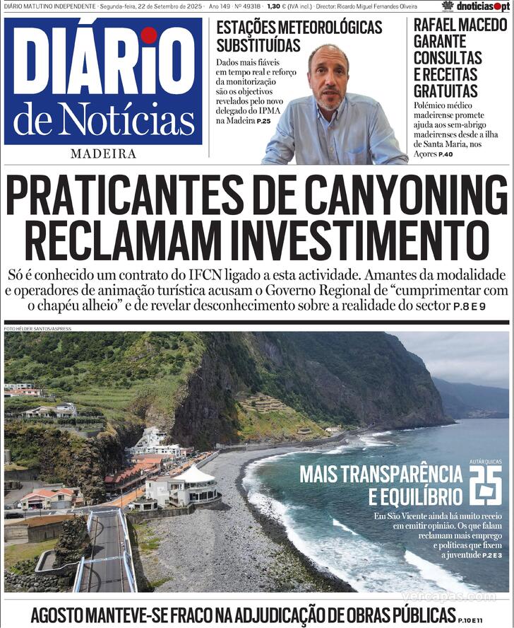 Capa Dirio de Notcias da Madeira - 2025-09-22