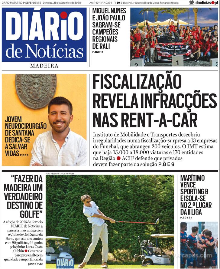 Capa Dirio de Notcias da Madeira - 2025-09-28