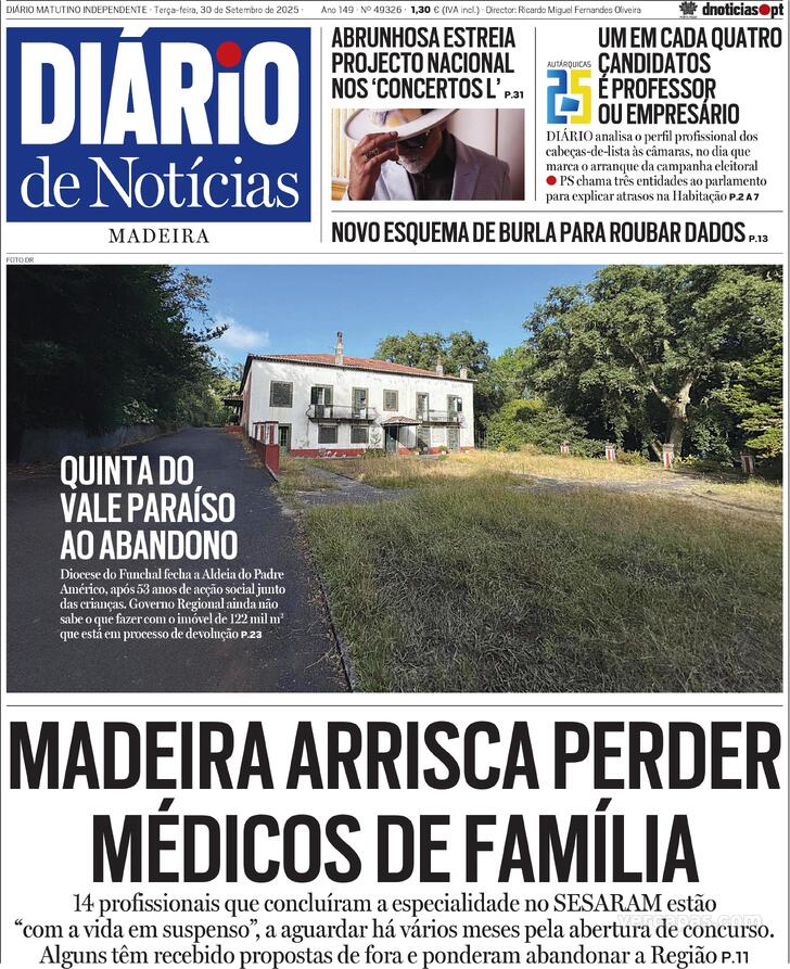Capa Dirio de Notcias da Madeira - 2025-09-30