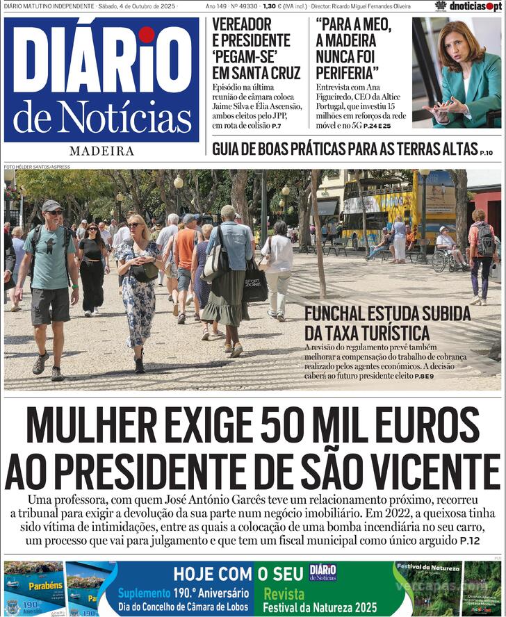 Capa Dirio de Notcias da Madeira - 2025-10-04