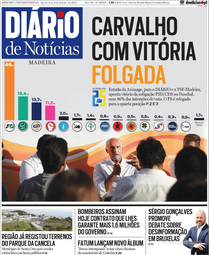 Capa Dirio de Notcias da Madeira - 2025-10-09