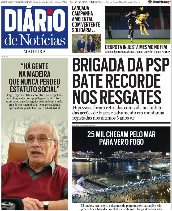 Capa Di�rio de Not�cias da Madeira - 2025-12-08