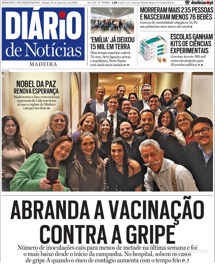 Capa Di�rio de Not�cias da Madeira - 2025-12-13