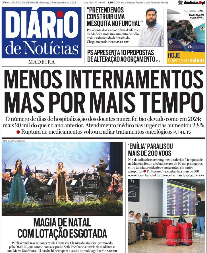 Capa Di�rio de Not�cias da Madeira - 2025-12-14