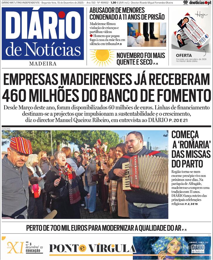 Capa Di�rio de Not�cias da Madeira - 2025-12-15