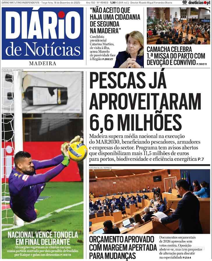 Capa Di�rio de Not�cias da Madeira - 2025-12-16